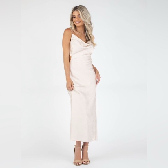 Kittenish Dresses & Skirts - Kittenish‎ Cream Slip Citrus Dress Cowl Neck Sleeveless